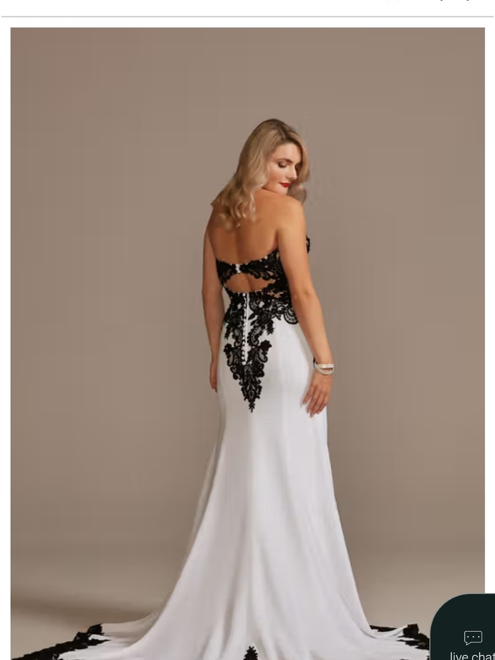 Strapless White Gown with Black Lace Detail - Picture 2 of 3